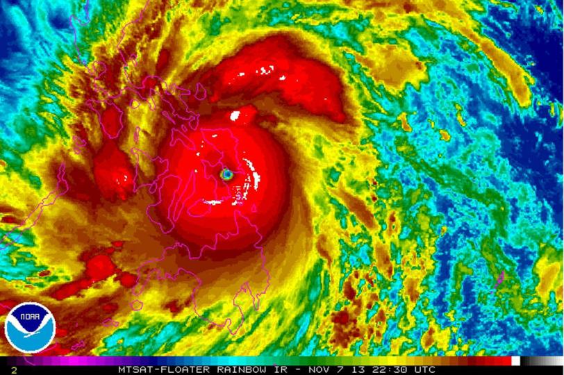 Haiyan -- Satellite image provided by the National Oceanic and Atmospheric Administration shows Typhoon Haiyan over the Phils a